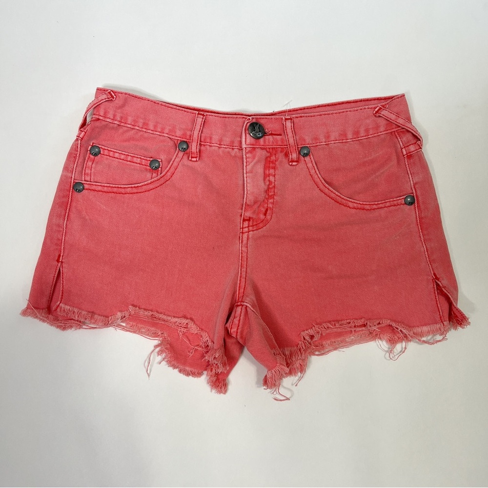 Free People Pink Jean Shorts Womens High Rise Cut Off Salmon